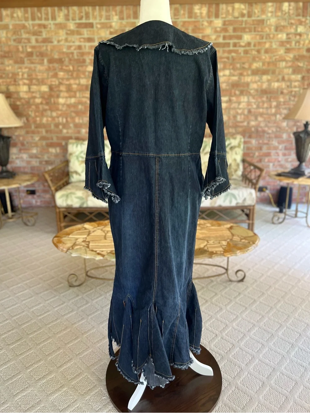 Goddess Trend Denim Midi Maxi Raw Asymmetrical Hem Dress 14 NWOT Cottagecore